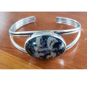 Sterling Silver Cuff Bracelet with Blue Jasper Stone